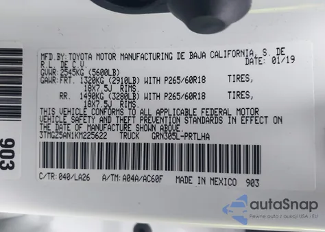 2019 Toyota Tacoma Limited z USA, uszkodzony, nr VIN 3TMGZ5AN1KM225622